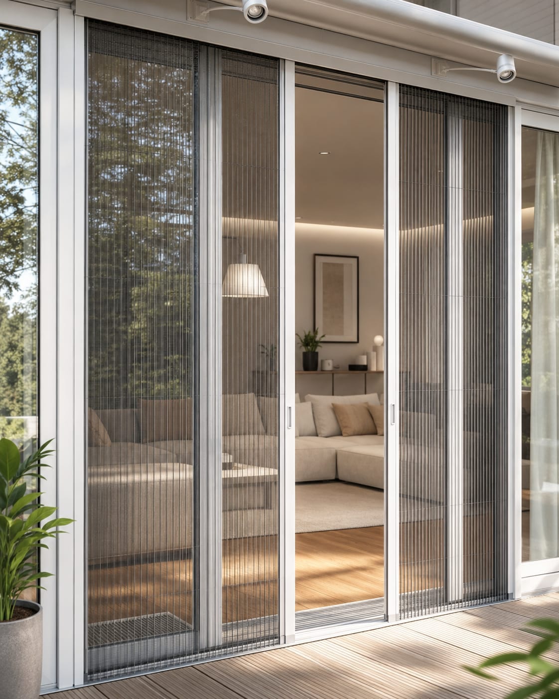 Glasfront mit Plissee-Elementen